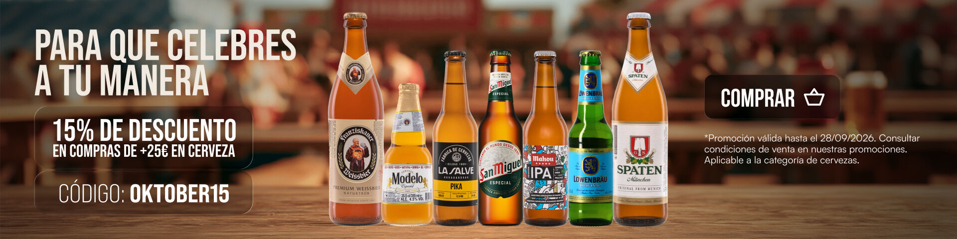 Prep&aacute;rate para celebrar con un 15% de descuento con el cup&oacute;n OKTOBER15